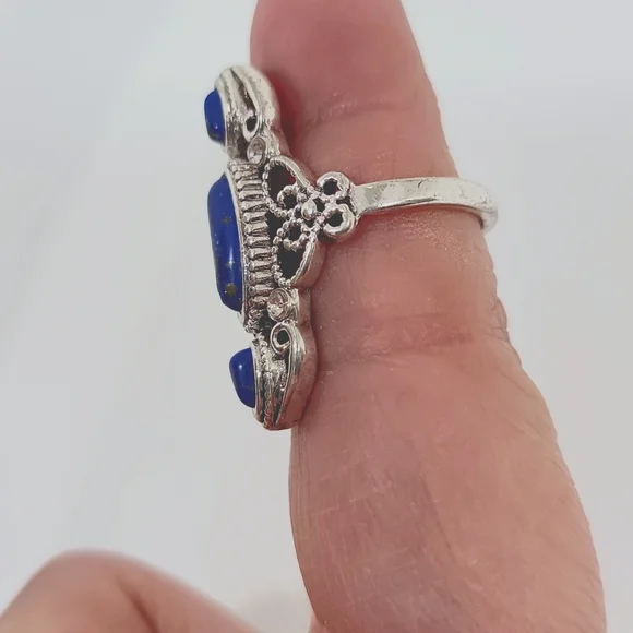 Ancient Silver Lapis-Lazuli Ring Faux Gemstones Silver Plated Blue Size 8 New - Picture 6 of 10